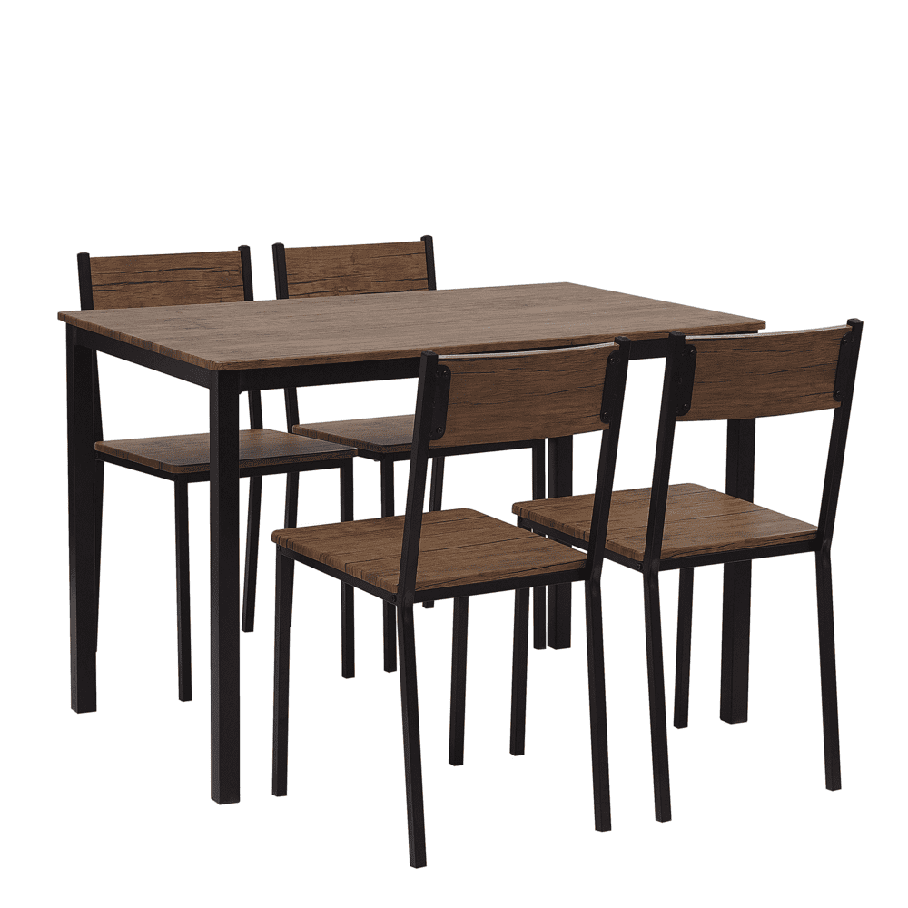 Beliani Sada jedálenského stola a 4 stoličiek z tmavého dreva s čiernym HAMRY
